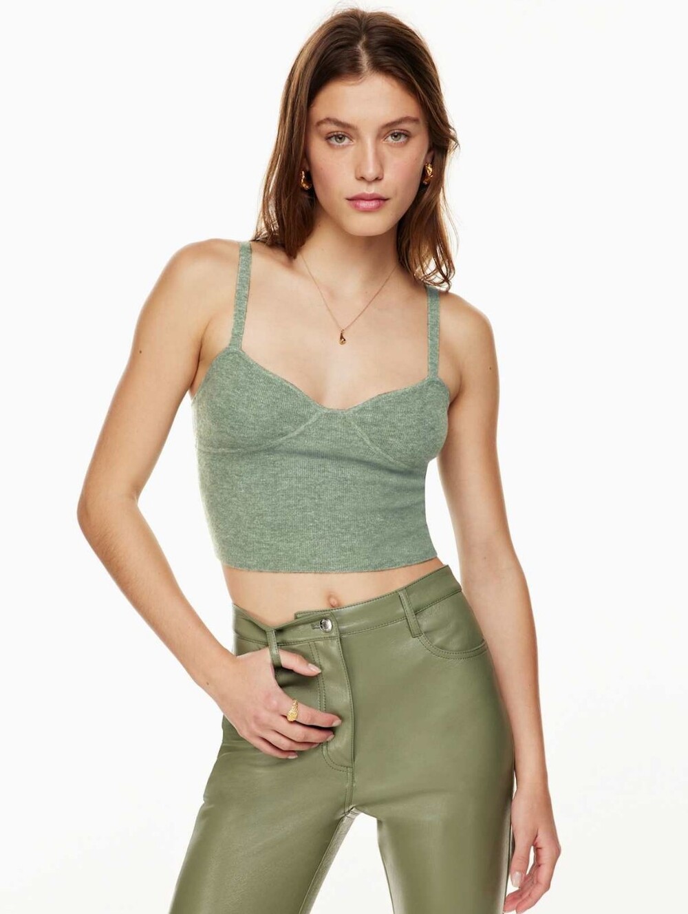 Wilfred Aritzia Sicily Sweater Cropped Tank Medium Green Sleeveless Bustier Top